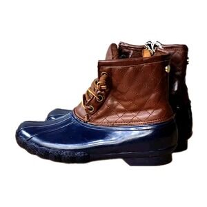 Steve Madden Blue/Brown Rain/Duck Boots Quilted Fleece‎ Lined Women's Size 6